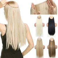 24Inch Synthetic No Clips In Hair Extension Fish Line Invisible Black Blonde One Piece Long Straight Fake Hair Piece for Women