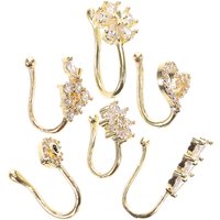 6Pcs Nose Jewelry Clip Non Piercing Adjustable Clip on Nose Cuff for Men Women Star Moon Flower Shapes Faux Ring