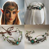 Elven Crown Elf Tiara Vine Headpiece Fairy Witch Diadema Crown Gothic Headband Woodland Dress Bridal Wedding Hair Accessories