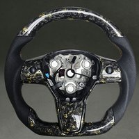 Gold Forged for Tesla Model 3 Steering Wheel Sports Carbon Fiber DIY Stitching Flat Bottom for Tesla Model 3 Model Y 2021