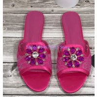 Sexy Lace Crystal Lady Flat Sandals Fashion Design Woman Flat Slippers Female Popular Beach Casual Shoes