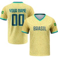 Custom Brasil Soccer Jersey Personalized with Name Number Breathable V-neck Football Team Shirt for Men Youth Women