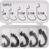 50Pcs Box Fishing Hooks Set Jig Crank Barbed Hook High Carbon Stainless Steel Wide Gap Offset Fishhook Soft Worm Sea Hook Tackle
