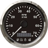 KUS Auto / Boat Use 0-7000RPM Tachometers 1-300 Speed Ratio Rev Counters Red Backlight with Oil Pressure Water Temp Engine Alarm
