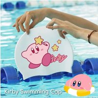 Kirby Anime Elastic Waterproof Silicone Protect Ears Long Hair Sports Swim Pool Hat Swimming Cap Free Size for Women & Men Adult
