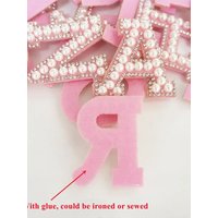 Pink English Letters Pearl Rhinestone Patche For Clothes A-Z Alphabet Pearl Rhinestones Applique Sew On/Glue On Patche Name Badg