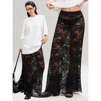 BKLD Black Skirts 2026 Summer New Women Clothing Solid Color Slim Bag Hip Streetwear Fashion See-Through High Waist Lace Skirt