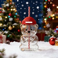500ML cartoon bear shape coffee cup cute bear cup straw glass creative milk coffee water cup