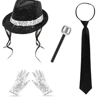 Michael Jackson Costume Accessories Set Sequin Fedora Hat Rhinestone Gloves Aviator Sunglasses Halloween Cosplay Party Dress