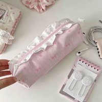 Ballet Ruffle Lace Bow Embroidery Pencil Case Large Capacity Pen Bag Kawaii Pencil Pouch Students Stationery Organizer Bag