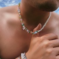 New Arrival Menโs Personality Patchwork Colorful Beaded Necklace Hop Niche Vintage Pearl Choker Fashion Jewelry
