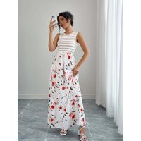 Elegant Floral Print Bohemian Knitted Dress Fashionable All-Over Floral Beachwear for Evening Outfits Weddings Festivals Home Da