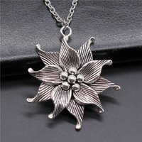 Vintage Antique Silver Color 50x45mm Big Spiral Flowers Pendant Necklace For Women Men Long Chain Trendy Jewelry Accessories
