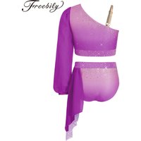Kids Girls Ballet Gymnastics Leotard Dresses Gradient Color Lyrical Dance Outfit Dancing Suit Stage Performance Modren Dancewear