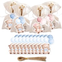 50pcs Pink Blue Bear Stickers Cartoon Hanging Labels for Baby Shower Kids Birthday Party Decorations Gifts Packaging Supplies