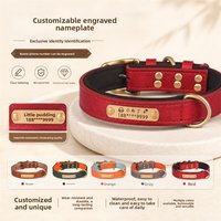 PU Leather with Anti-lost ID Tag Dog Collar with Brass Name Tag Suitable for Small and Medium-sized Dogs