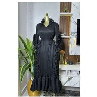 2025 Pleated Solid Color Dress Women's Niche Light Ripe Wind Three-dimensional Flower Waist Thin Pendant Long Dress New