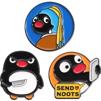 Cartoon Black Baby Penguin Brooch Enamel Pins Custom Oil Painting Send Noots Brooches Lapel Badge Funny Jewelry Gift for Friends