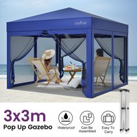 3x3 meter heavy-duty gazebo tent, quick to set up, waterproof and sunproof, with mesh sides, suitable for family gatherings
