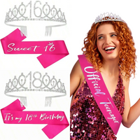 Birthday Tiara Crown Sash Women Girls This is My 10th 13th 16th 18th 21St Birthday Fabulous Party Decoration Favor Gifts Silver