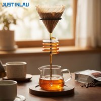 JUSTINLAU Coffee Dripper Hand-poured Coffee Brew Set with Thread Spiral Filter Tube&Wood Base Reusable Espresso Dripper Funnel