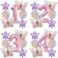 7pcs pink butterfly and number balloon combo set - perfect for birthday celebrations, holiday parties School activities,student