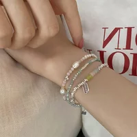 Minar 2026 Summer Colorful Crystal Irregular Pearl Beaded Bracelet for Women Silver Color Beads Coin Elastic Charm Bracelets