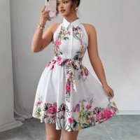 2026 Spring and Summer New Casual Style Waist Strap Dress Flower Printed Women's Dress