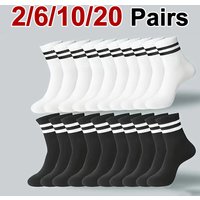 2/6/10/20 Pairs Neutral Striped Round Neck Socks Spring Autumn Sweat Absorbing Breathable Couple Sports All-season Leisure Sock