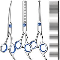 Professional 4-in-1 Dog & Cat Grooming Scissors Kit with Safety round Tips Sharp Durable Dog Shears Includes Straight Curved Thi