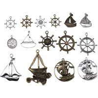 10pcs Ships Wheel Helm Rudder Compass Boat Charms Pendant Big Sailboat Pendant Charms For Jewelry Making