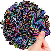50Pcs Neon Dinosaur Stickers Waterproof Vinyl Cool Dino Decals for Laptop Water Bottle Phone Case Scrapbook Luggage