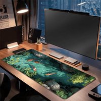 Große Schreibtischunterlage mit Koi-Muster, Gaming-Mauspad mit genähten Kanten und wunderschöner Naturlandschaft, langlebige und glatte Oberfläche, ge