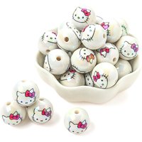 10pcs Fashion Sanrio Hello Kitty Acrylic Bead White Round Loose Beads For Pacifiers Clip Jewelry Making Party Decor Beaded Pen