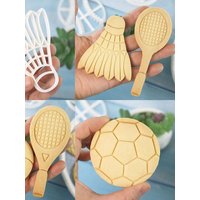 4 Pcs Sports Themed Cookie Cutters Football Rugby Basketball Tennis Shaped Cookie Molds for Birthday Cake Cupcake Decorations