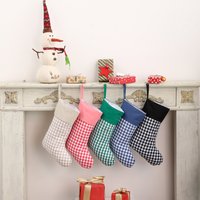 Large Plaid Christmas Stocking For Present Merry Christmas Home Decoration Canvas Candy Gift Bag For Kids