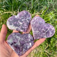 Natural Lepidolite Heart, Crystal Heart Carving, Polished Healing Mineral Stone Home Decor Meditation Ornament Gift