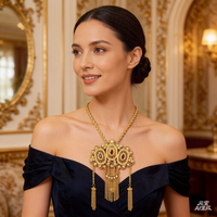 Fatima Algerian Luxury Gold Color Bridal Necklace with Rhinestone Slid Chain Tassel Pendant Arabic Wedding Jewelry