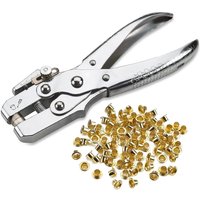 Eyelet Grommet Pliers Kit - 1 Hole Punch, 100 Gold Grommets 4.5mm - for Leather, Canvas, Cloth, Shoe, Belts, Bags, Crafts