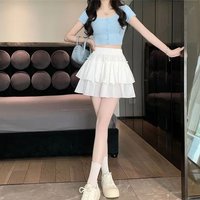 Korean Summer White Mini Skirts Ladies High Waist Pleated Skirt Girly Style All-Match Short Skirts