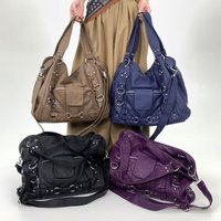 Y2K Fashion Street Personalized Women's Tote Bag Large Capacity Retro distressed Pure vegan Leather Shoulder Bag