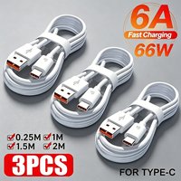 3PCS 6A 66W Type C Cable Super Fast Charging Phone Charger Data Cord For Huawei Mate 40 50 Xiaomi Samsung PD Quick Charge Cable