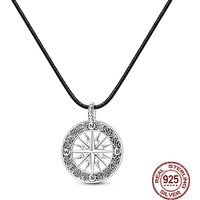 925 Sterling Silver Compass Pendant Necklace Leather Cord Vintage Necklace Adventure Jewelry Gift for Women Men