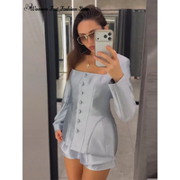 Elegant Satin Single-breasted Coats Women's Shorts Set 2026 New Solid Square Collar Full Sleeve Top Slim Short Pants Lady Outfit