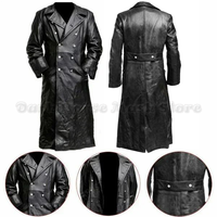 Delta Action Warden cosplay Costume MEN'S GERMAN CLASSIC WW2 MILITARY UNIFORM OFFICER BLACK REAL LEATHER TRENCH COAT