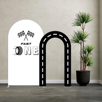 Black Racing Car Road U-Shaped Arched Fabric Backdrop Covers for Parties Racing Theme Open Arch Stand Cover Birthday Baby Shower