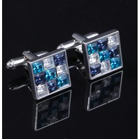 Fashion Brand High Quality Novelty Luxury Blue Green White Rhinestone Cufflinks for Mens Crystal Silvery Shirt Cuff Links
