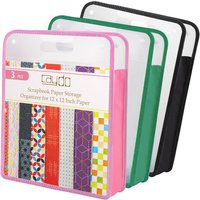 12X12 Scrapbook Paper Storage Organizer -Set Of 3 Expanding Paper Folio With Transparent Handle, Perfect For Scrapbook
