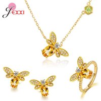 New Arrival Women Fashion Full Sets Bee Jewelry 925 Silver Trendy Gold Color Bracelet Earrings Pendant Necklace For Sale