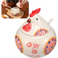 13oz Ceramic Salt Jar Kitchen Seasoning Jar with Lid and Spoon Spice Container for Coffee Sugar Spice and Candy Pepper Salt Box